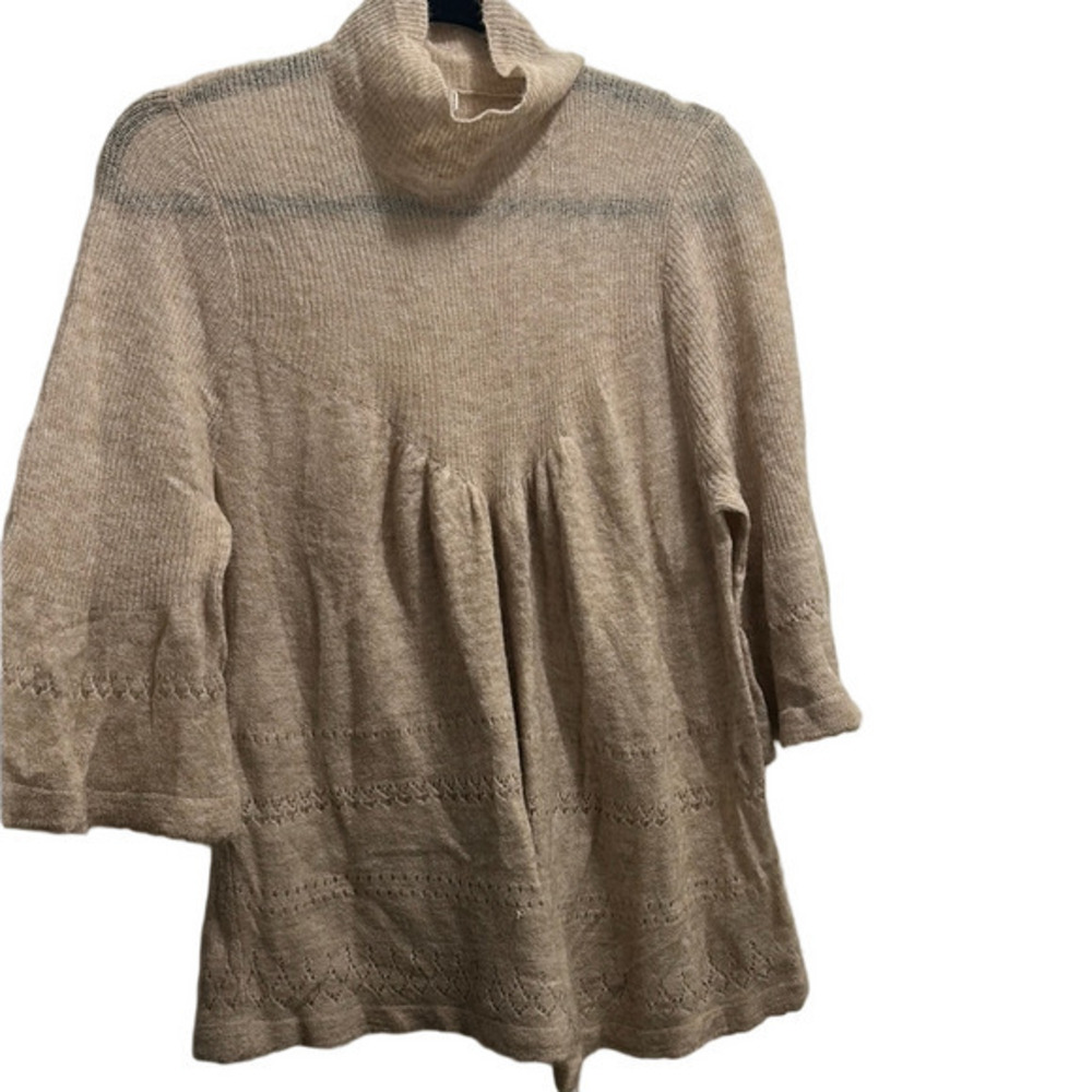 Tan Anthropologie Cowl Neck Sweater with 3/4 Sleeves
